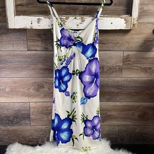 Sari Ayu Spaghetti Strap Smocked Back Floral Sundress Floral White Purple Sz Sma